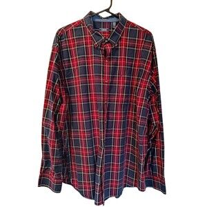 IZOD Men's Red Blue Plaid Long Sleeve Button Down Shirt XL